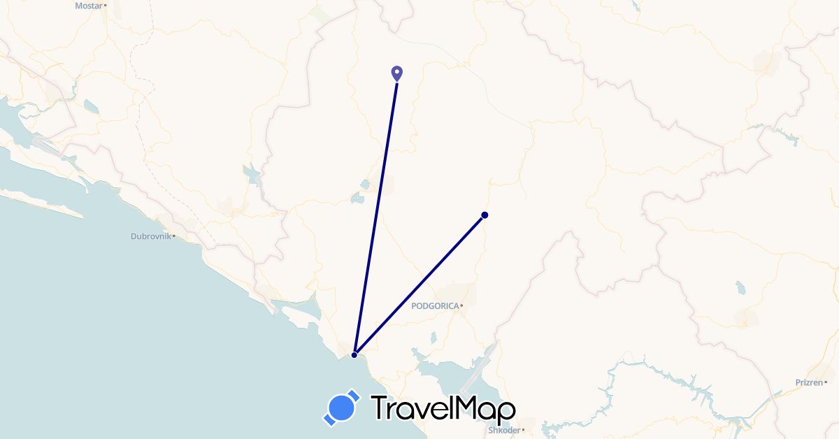TravelMap itinerary: driving, plane in Montenegro (Europe)